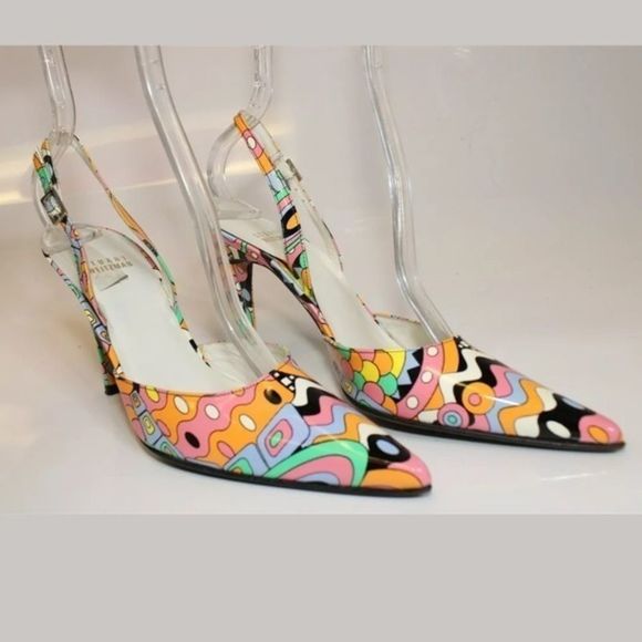 Stuart Weitzman Womens 7 M Patent Leather Slingbacks Spain Made Heels - Picture 4 of 11